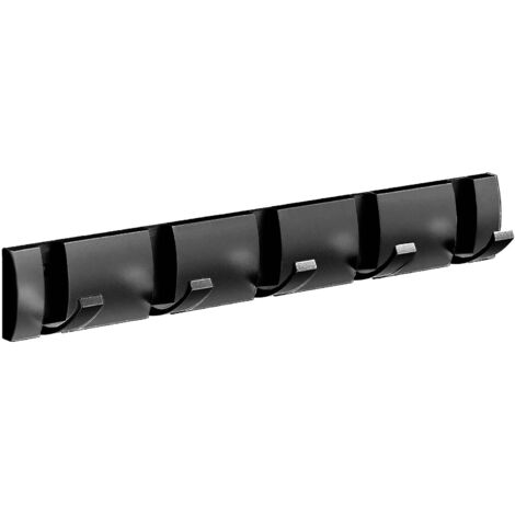 Gancho de pared invisible y reforzado, 5 ganchos plegables para abrigos, negro, 40 cm, aluminio, no requiere taladrar.