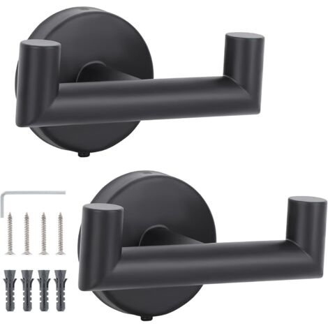 Gancho de pared, juego de 2 ganchos para baño, toallero de pared, gancho para toallas de cocina con tornillos, gancho inoxidable, perchero de pared negro