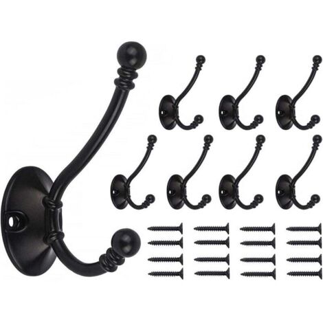 Gancho de pared KZQ negro mate, 8 ganchos resistentes, estilo retro, con tornillos para colgar ropa, chaquetas, albornoces, toallas, sombreros, llaves y bolsos.