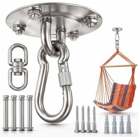 Gancho de techo resistente, giratorio 360°, negro, gancho resistente fabricado en acero inoxidable 304, gancho para colgar en el techo, adecuado para porches de madera, gimnasios, estudios de yoga y o