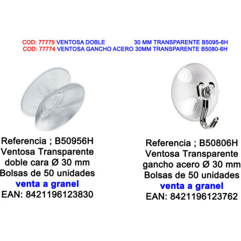 Gancho de Ventosa de Acero 30mm Transparente BRINOX B50806H Granel