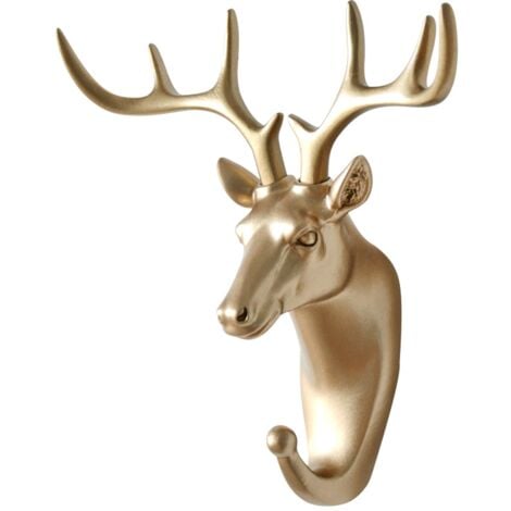 Gancho decorativo de cabeza de ciervo estilo americano creativo para colgar en la pared - Dorado