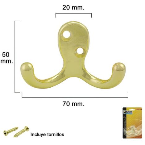 Gancho Doble Latonado Para Atornillar con tornillos incluidos.