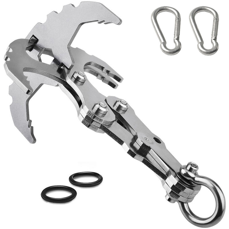 

Gancho gravedad con dos mosquetones Mutifunctional Grappling Hook para ir de excursion acampar Escalada, sin iman