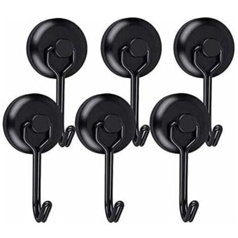 Gancho magnético potente para refrigerador, imán giratorio de neodimio negro, gancho magnético para cocina, tabla de cortar para paños de cocina (paquete de 6)
