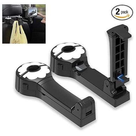 Gancho para reposacabezas de coche con soporte para teléfono, paquete de 2, ganchos 2 en 1 mejorados para el asiento trasero del coche, gancho giratorio de 360°, organizador universal para