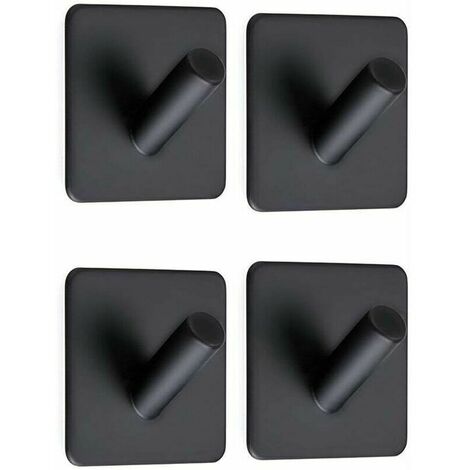Gancho para Ropa de Baño 4 Piezas Gancho Adhesivo 3M Gancho de Pared Ganchos para Toallas de Acero Inoxidable para Baño Cocina Armarios Inodoro Cuadrado Negro