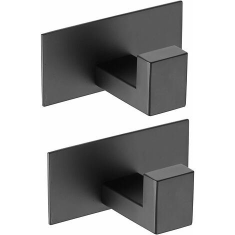 Gancho para toallas de 2 piezas, gancho para baño montado en la pared, ganchos autoadhesivos para el hogar de 3M, acero inoxidable SUS 304, cuadrado negro mate