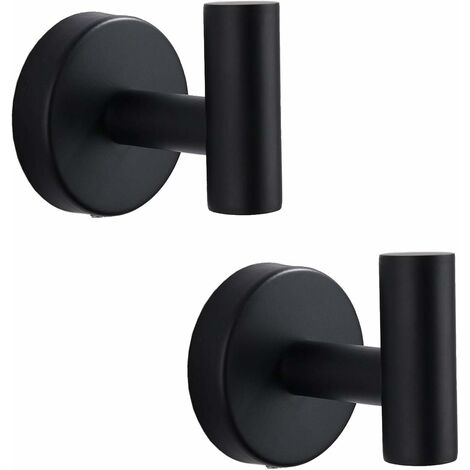 DECKON Gancho para toallas SUS 304 Acero inoxidable Baño Cocina Ganchos para abrigos Albornoz multiusos Montado en la pared Gancho para batas, negro mate - 2 piezas