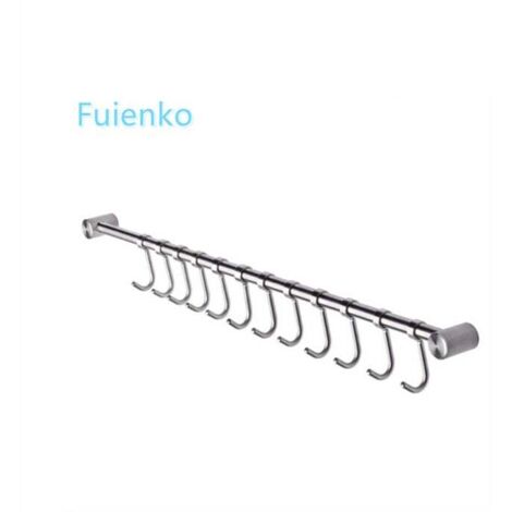 Gancho para trapo de cocina, gancho de barra de cocina de acero inoxidable de 53 cm con 10 ganchos plateados