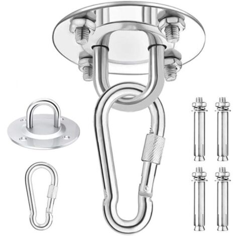 Gancho resistente, kit para colgar hamaca de acero inoxidable, capacidad de carga de 450 kg, rotación de 180°, apto para hormigón, juego de madera, lámpara colgante con tornillos de montaje,