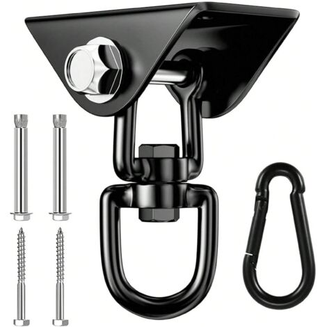 Gancho robusto de acero inoxidable con capacidad de carga de 450 kg y giro de 360° con soporte. Ideal para sillas colgantes, columpios, toallas de yoga, sacos de arena y hamacas.