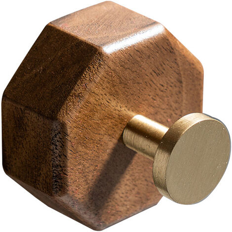 Gancho único de latón de madera maciza de nogal de 3 piezas, abrigo de pared perforado gratis para entrada, gancho para colgar en la pared del baño, gancho para ropa, dormitorio y sala de estar