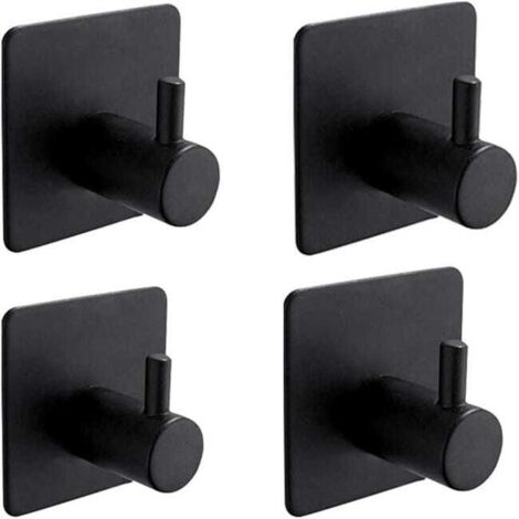 Ganchos adhesivos 3M de 4 piezas, ganchos para pared de baño, ganchos para toallas de cocina, colgadores de cuadros sin taladrar, ganchos autoadhesivos de acero inoxidable, negro