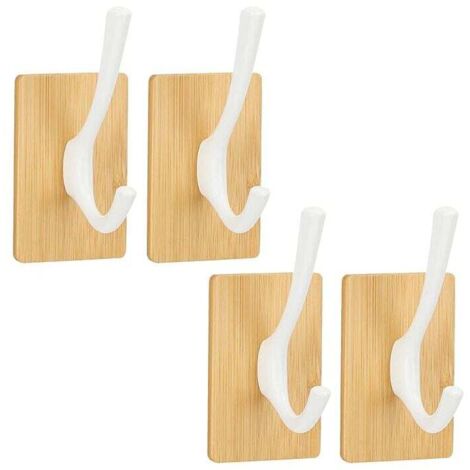 Ganchos adhesivos de bambú KZQ para toallas (paquete de 4) para colgar en la pared, ideales para llaves, paraguas y ropa.