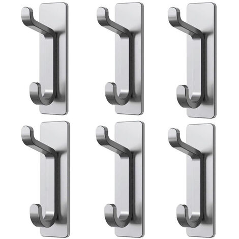 Ganchos adhesivos de pared, toallero de baño, toallero de cocina, no requieren perforación, acabado cepillado, 6 piezas