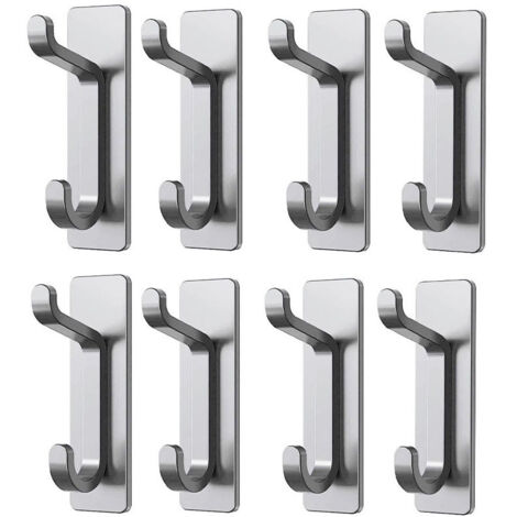 Ganchos adhesivos de pared, toallero de baño, toallero de cocina, no requieren perforación, acabado cepillado, 8 piezas