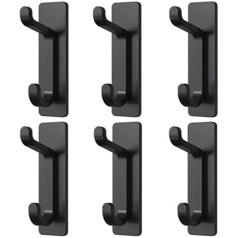 Ganchos adhesivos de pared, toallero de baño, toallero de cocina, no requieren perforación, color negro, 6 unidades