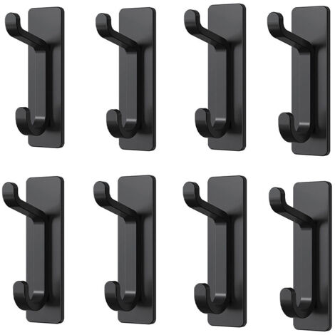 Ganchos adhesivos de pared, toallero de baño, toallero de cocina, no requieren perforación, color negro, 8 piezas
