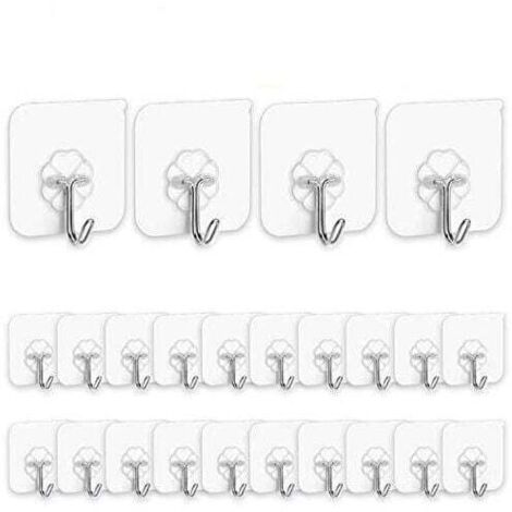 Ganchos adhesivos KZQ para cocina, ganchos de pared (paquete de 24), sin clavos, de acero inoxidable, reutilizables para techo de baño.