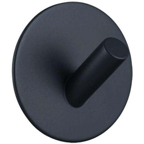 Ganchos adhesivos ManoMano de acero inoxidable negro redondo – 45 mm, montaje sin taladro para baño y cocina.