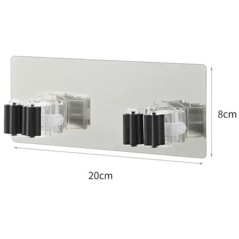Ganchos adhesivos multiusos para colgar en la pared, organizador de trapeadores, cepillos y escobas, ganchos resistentes para cocina y baño, color negro, 8 x 20 cm