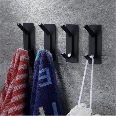 Ganchos adhesivos para toallas, acero inoxidable 304, perchas para baño/albornoz/dormitorio, ganchos adhesivos de pared de alta resistencia (paquete de 12, negro)