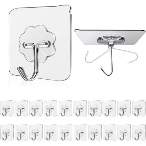 Ganchos adhesivos transparentes, 15 kg (máx.), para baño, cocina, techo, colgar, puerta (20 unidades)