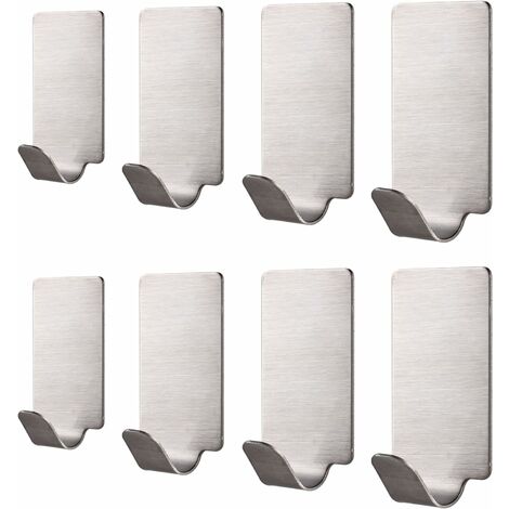 Ganchos autoadhesivos, 8 ganchos de acero inoxidable para toallas y batas para armarios de baños de cocina, impermeables y resistentes al óxido.