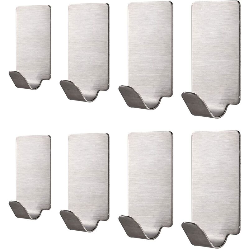 

Ganchos autoadhesivos de 8 piezas, ganchos para toallas y batas de acero inoxidable para gabinetes de cocina, baños impermeables y a prueba de óxido.