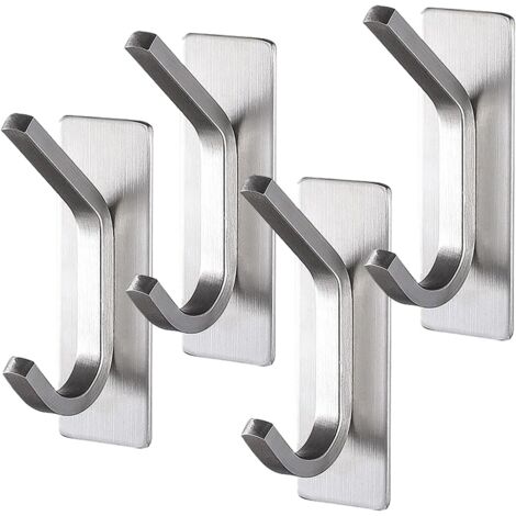 Ganchos autoadhesivos de acero inoxidable 304 para pared, 4 unidades, para toallas de baño, impermeables, con almohadilla adhesiva, color plateado