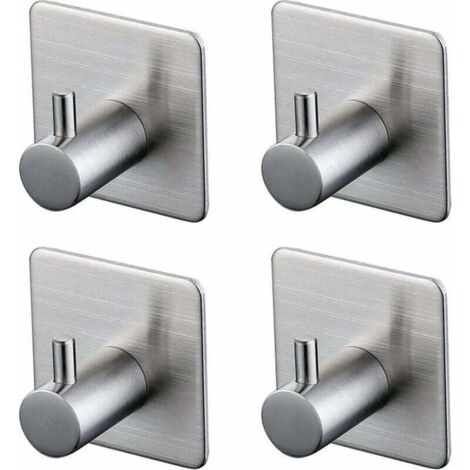 Ganchos autoadhesivos de acero inoxidable para colgar ropa, toallas y sombreros, resistentes, 4 unidades, plateados, sin taladro ni tornillos.