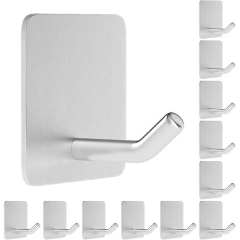 Ganchos autoadhesivos para toallas de baño, acero inoxidable, color plata (paquete de 12)