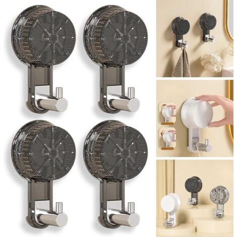 Ganchos con ventosa para baño, juego de 4: potentes ganchos con ventosa que no dañan las paredes, permiten colgar toallas y maquinillas de afeitar, son fáciles de instalar, reutilizables y de color ne