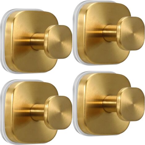 Ganchos con ventosa para colgar toallas y albornoces, aptos para baños, cocinas, superficies de vidrio y azulejos (4 unidades, dorado).