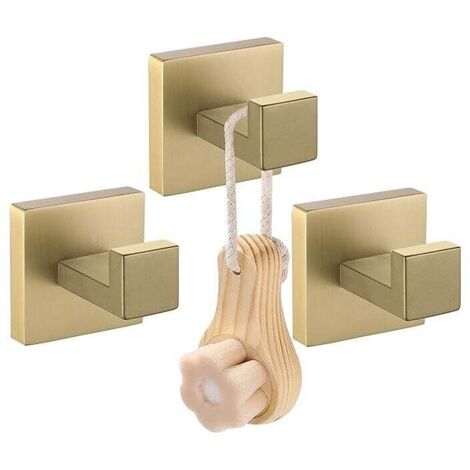 Ganchos de baño KZQ, ganchos para batas en oro cepillado, toallero cuadrado resistente, ganchos de pared para baño, cocina, garaje, de acero inoxidable, paquete de 3, 5 x 5 cm