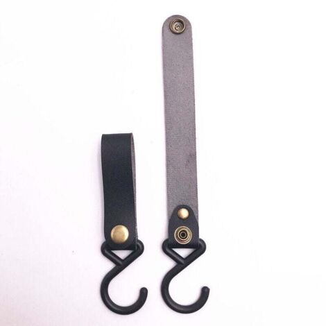 Ganchos de cuero en forma de S KZQ - Juego de 8 ganchos metálicos en forma de S para colgar, de cuero negro, para camping, cochecitos, abrigos, toallas y cocina.