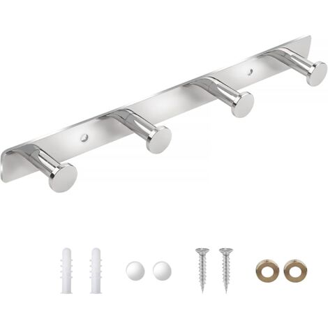 Ganchos de diseño de perchero de pared para abrigos, toallas, gancho de baño de acero inoxidable montado en la pared, ganchos de cocina montados en la pared (4 ganchos, plateado)