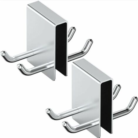 Ganchos de ducha de acero inoxidable sin taladrar, juego de 2 ganchos para toallas con protección de esponja para vidrio de 11-12 mm de grosor, color plateado