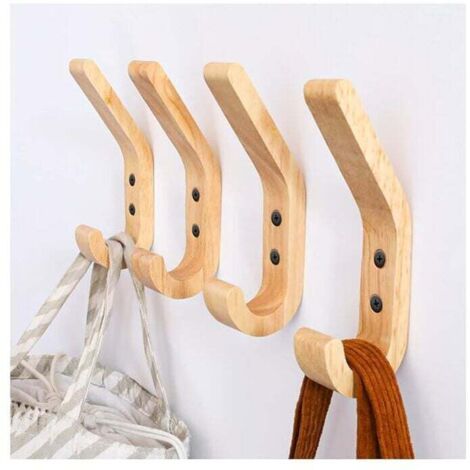 Ganchos de madera en forma de J (4 unidades, 155 mm), para colgar toallas de pared, roble de grado A, superficie pulida a mano, aptos para cocina y dormitorio.