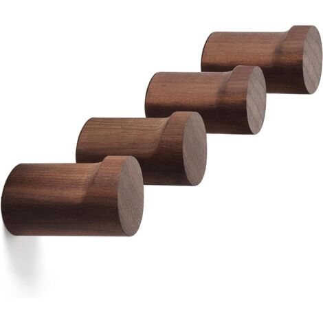 Ganchos de madera para colgar en la pared (juego de 4). Ganchos para puerta, perchero de pared, ganchos de madera de nogal para abrigos, toallas, chaquetas y ropa.