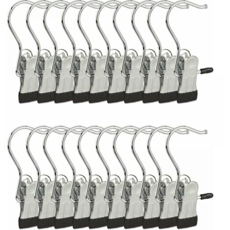 Ganchos de metal para abrigos, juego de ganchos de goma, 20 piezas (alto x ancho x profundidad): 11,5 x 5 x 2 cm, plateado/negro