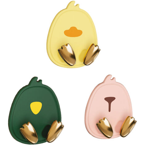 Ganchos de pared adhesivos multifuncionales – diseño de dibujos animados, 3 piezas, fabricados en plástico de colores – solución que ahorra espacio para puertas y paredes de cocina y baño.