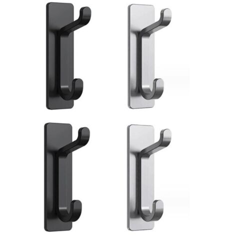 Ganchos de pared adhesivos negros y grises, 4 piezas, toallero de baño, gancho para toalla de cocina, perchero adhesivo, gancho de pared sin