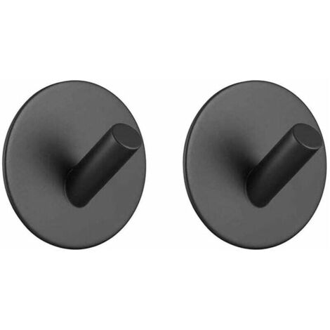 Ganchos de pared autoadhesivos negros de acero inoxidable, resistentes, para baño, para batas, toallas, ropa, sin perforaciones, duraderos, paquete de 2