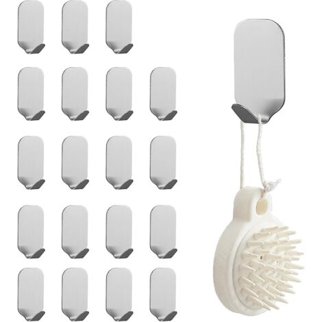 Ganchos de pared autoadhesivos Tianlin, paquete de 20 (no requieren perforación), ganchos y clavos para el hogar, ganchos autoadhesivos de borde ancho, acero inoxidable 304, aptos para baños y cocinas