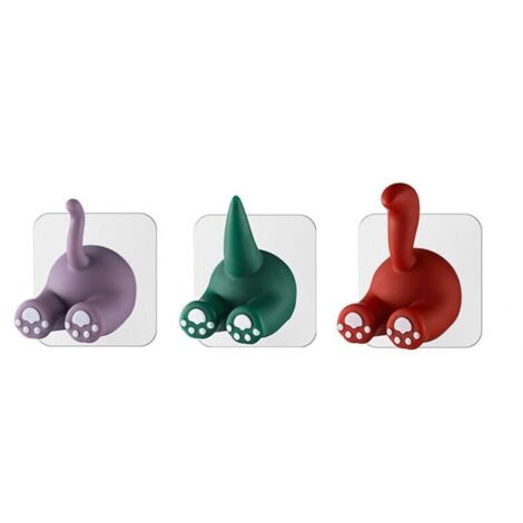 Ganchos de pared con forma de cola de animal de dibujos animados para colgar cepillos de dientes y organizar las paredes del hogar (3 unidades)