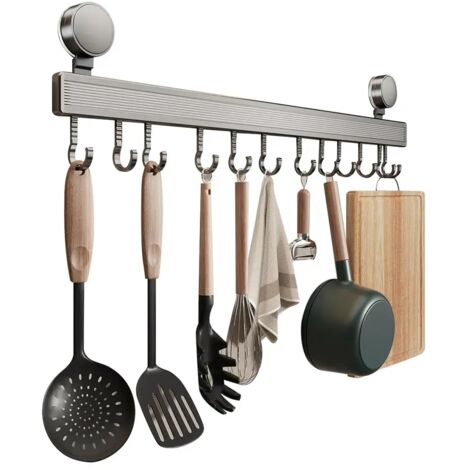 Ganchos de pared con ventosas de gran potencia, aptos para cocinas, longitud del gancho 40 cm, 8 ganchos.