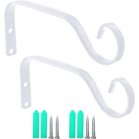 ganchos de pared de hierro blanco de 7 pulgadas para colgar plantas, para interior y exterior, para comederos de pájaros, jardineras, linternas y carillones de viento.