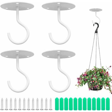 Ganchos de pared de metal de 4 piezas Ganchos de techo montados en la pared Ganchos de botín de plantas Perchas de techo resistentes con tornillos para colgar cestas de plantas, linternas, campanillas
